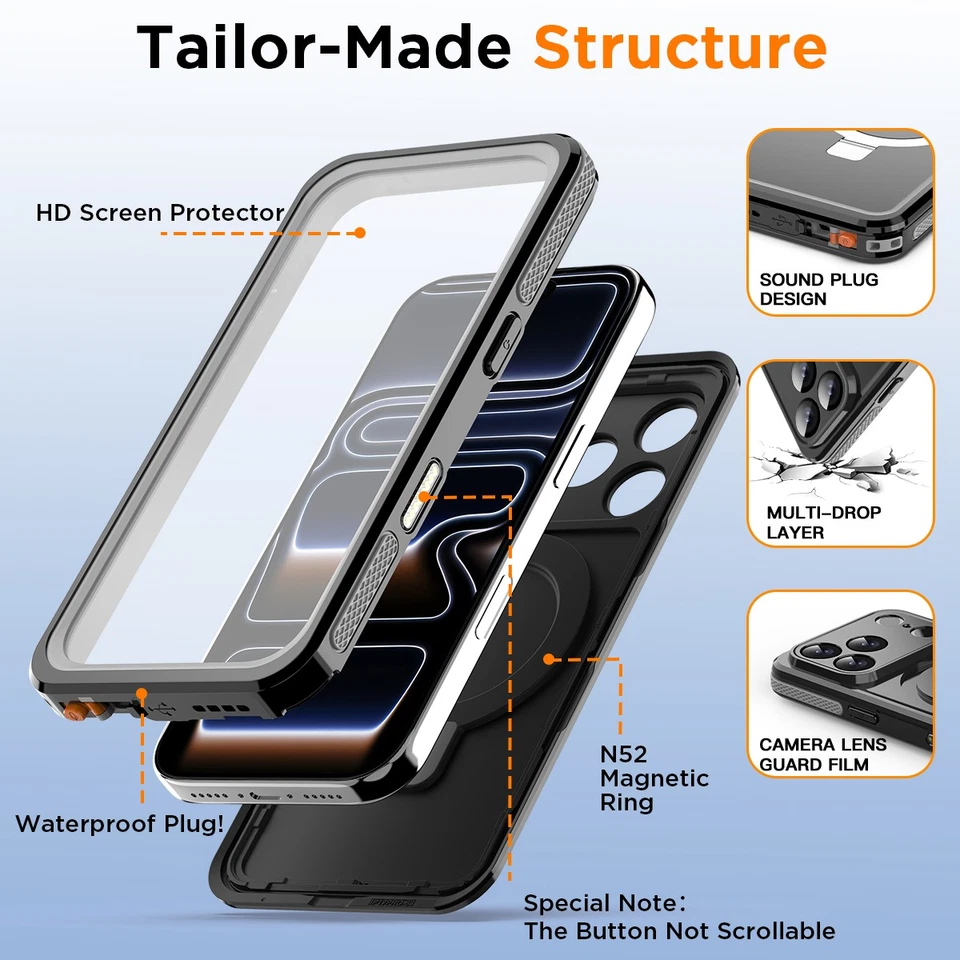 Funda impermeable Magsafe para iPhone 17 Pro Max 17 Air anillo magnético soporte cubierta Foto 3 de 4