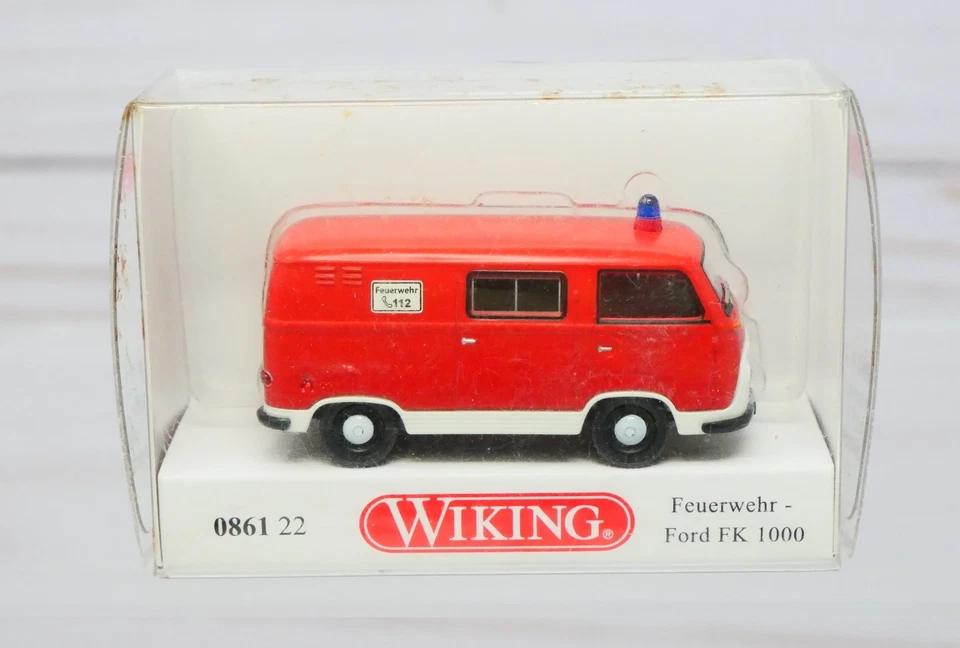 4 vehículos del Departamento de Bomberos Wiking, Ford Mercedes-Benz Opel Blitz, VW, escala HO Foto 4 de 4