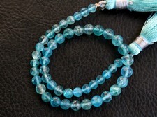 3-4mm. Natural Neon Blue Apatite Faceted Rondelle Gemstone Beads 8"