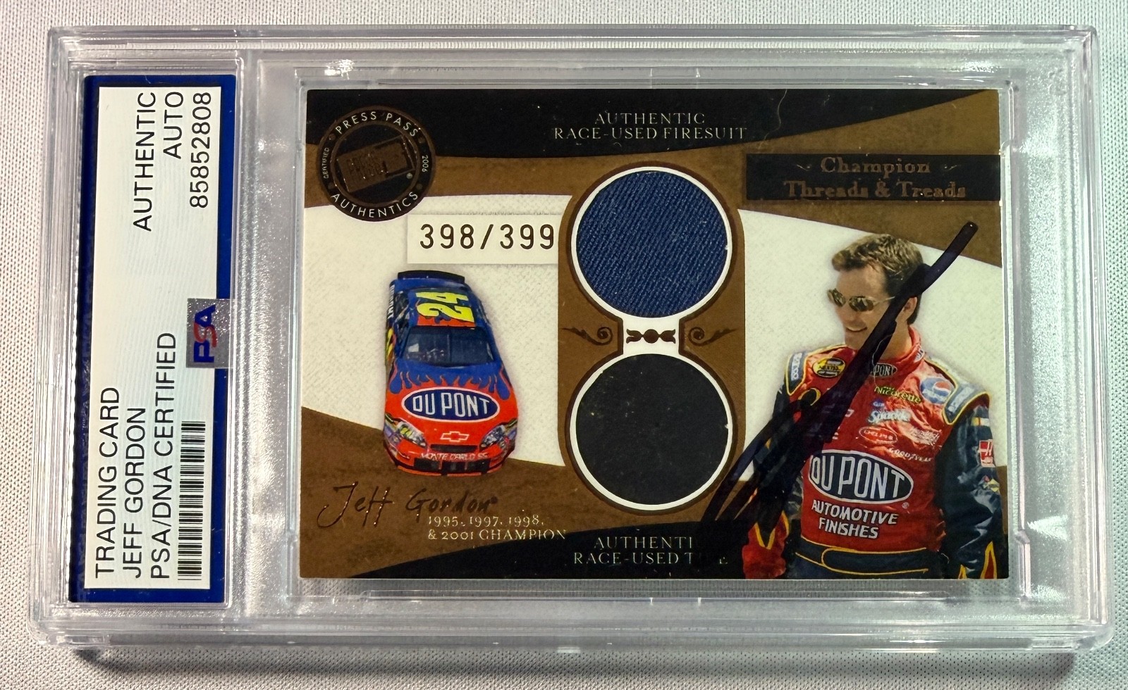 2006 Press Pass Jeff Gordon Race Used Firesuit & Tire Signed Auto Card PSA DNA