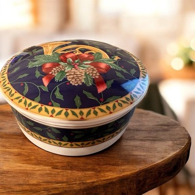 Mikasa Christmas Holiday Music Trinket Jewelry Box w/ Lid French Horn Gold Trim 