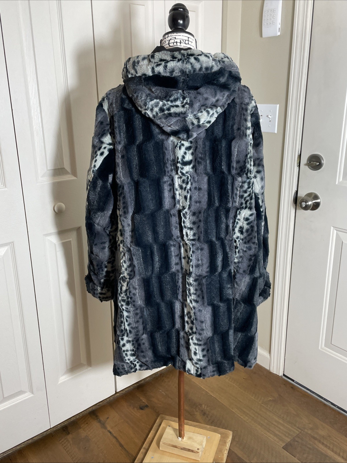 Dennis Basso Reversible Faux Fur Toggle Coat A228866 Black/Gray Detachable Hood