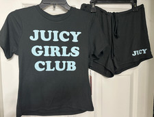 NWT Juicy Couture Black Juicy Girls Club Top Shirt  Shorts Pj's PJ Set Size S