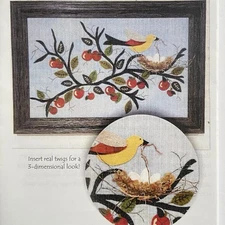 Crab Apples Yellow Bird Nest Wool Applique Picture 3D As The Crow Flies W-120