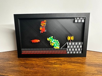Super Mario Bros NES Bowser Boss Battle 3D Printed Diorama Retro Gaming Wall Art