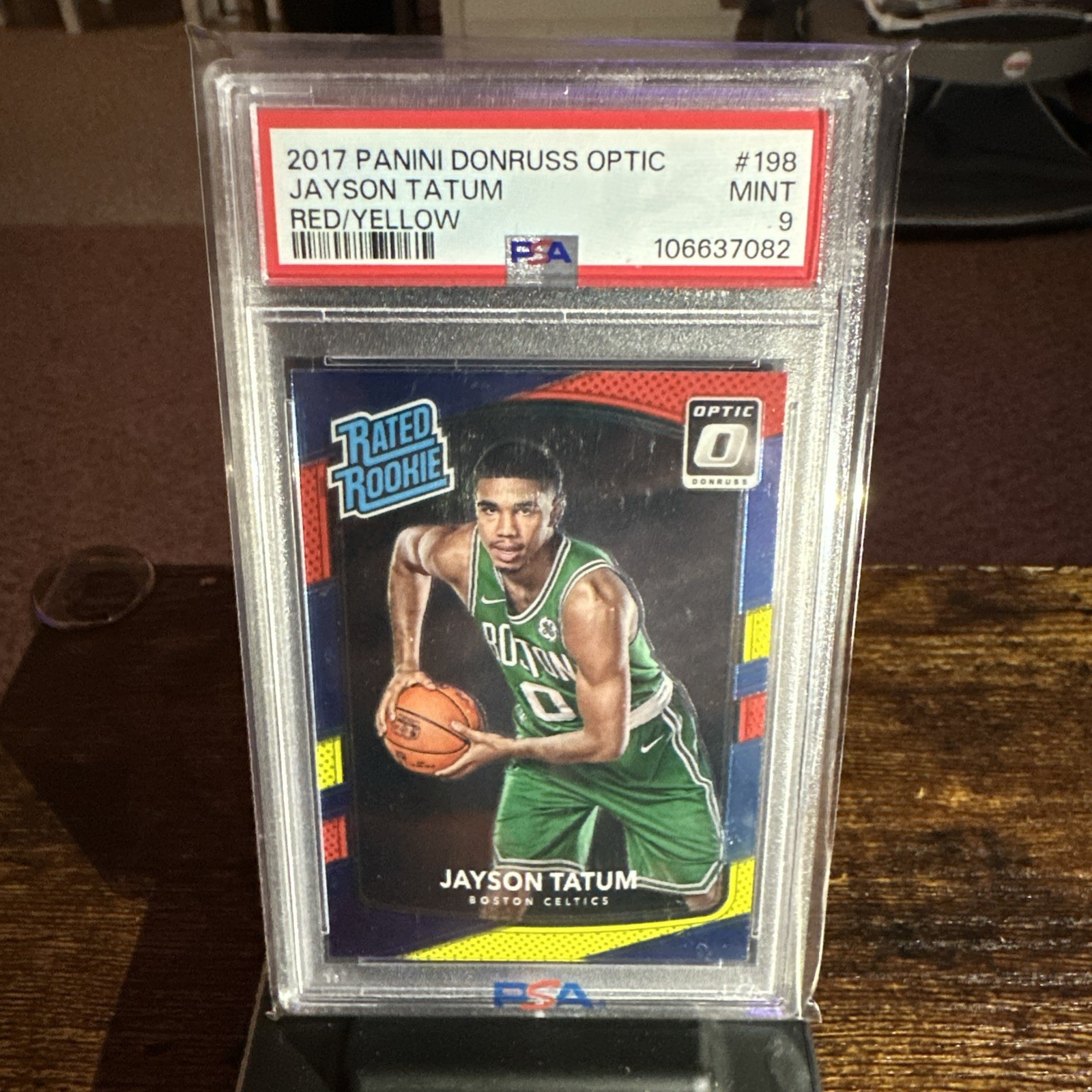 2017-18 Jayson Tatum Don Russ Optic Rated Rookie Red And Yellow PSA 9 Mint