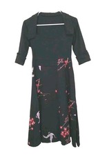 Unbranded Dress Womens Size Small Bird Floral Black Red White Collared Stretch