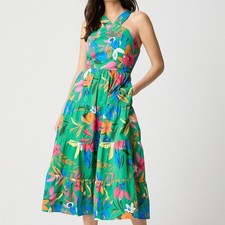 NWT J Crew Factory Print Tiered Halter Midi Dress Bright Clover Multi 12 Petite