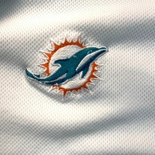 NFL Team Apparel Miami Dolphins Polo Shirt Mens Large White Aqua Colorblock Logo