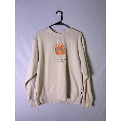 VANS Flames Resort Club Embroidered White Crewneck Pullover Sweatshirt Medium