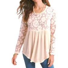 NEW - IVY JANE Cottagecore Baby Doll Romantic Floral Lace Tunic Top size LARGE 