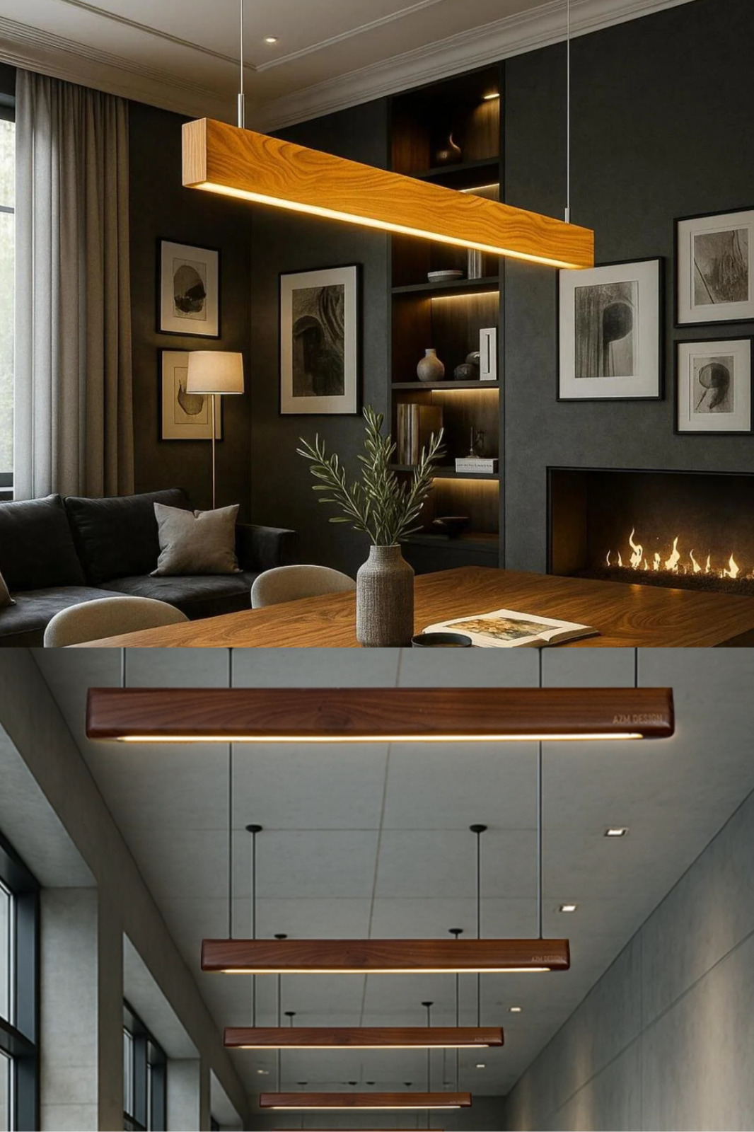 LED Wooden Linear Pendant Light-Kitchen Island Light-Handmade Commercial Light