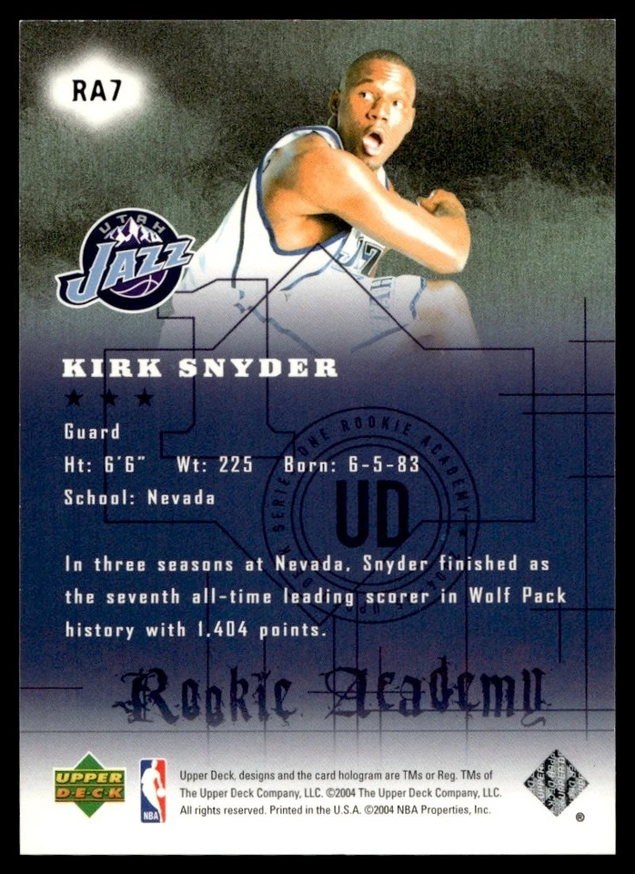 2004-05 Upper Deck Rookie Academy Kirk Snyder Utah Jazz #RA7 - Image 2 of 2