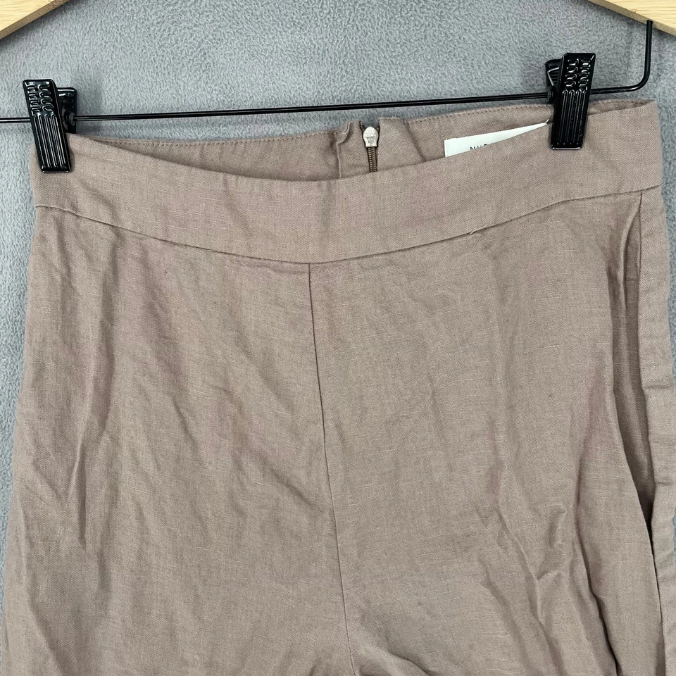 Pantalones para mujer Nude Lucy pequeños marrón tiro alto lino bolsillos rectos claros Foto 2 de 4
