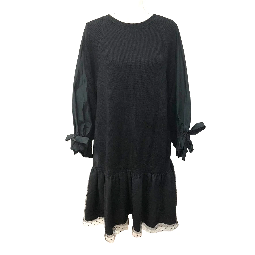 Valentino — Red Valentino Wool Sweater Dress Womens Large Black Bell Sleeve Romantic Boho