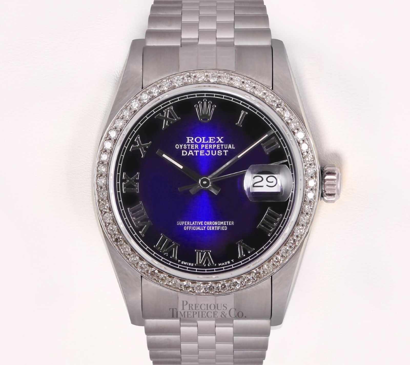 Rolex Datejust 36mm Stainless Steel Blue Vignette Roman Dial Diamond Bezel image 2