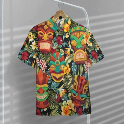 Tiki Head Hawaiian Shirt Aloha Beach Party Summer Gift