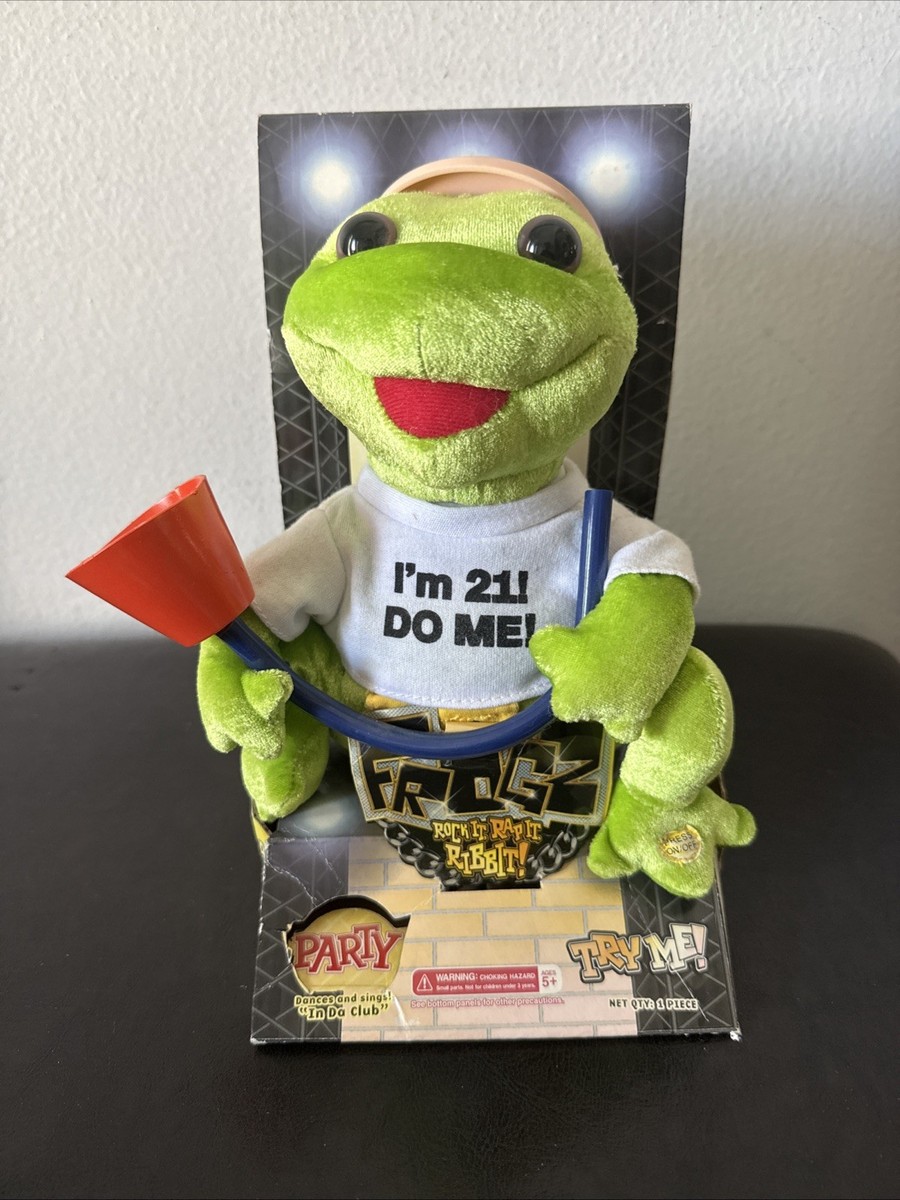Vintage Gemmy Frogz Rock It Rap Ribbit I'm 21! Hip Hop Plush Plays