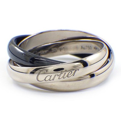 Cartier Ring Trinity B4095659 3-reihig 750(18K) Weißgold schwarz Keramik #59 US9