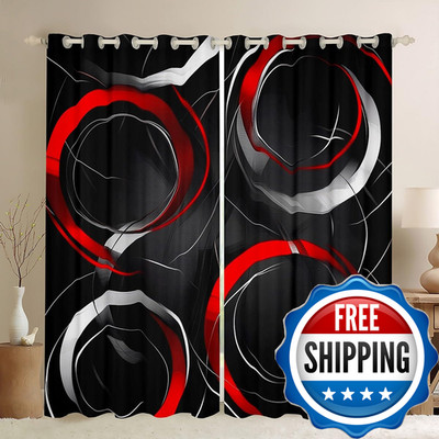 Feelyou Red Black Geometric Curtains Bedroom Living Room Abstract Circles