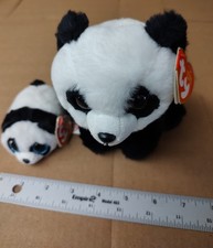 Ty Beanie Baby Baboo and puck  The Panda Soft Black and White Fur set of 2 w tag