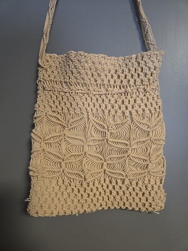 Vintage Handtasche gehäkelt Kordelzug cremefarben - Bild 7 von 7