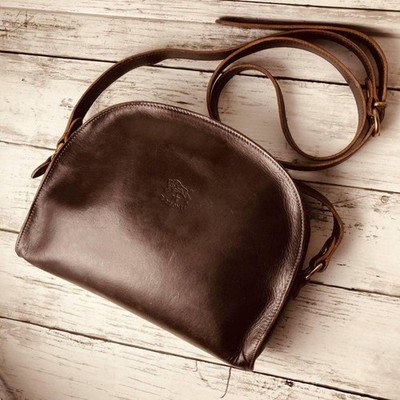 IL BISONTE Vintage Leather Half Moon Crossbody Bag Brown Rare Authentic