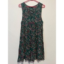 American Eagle Green Floral Lace Up Tiered Babydoll Mini Dress XL Boho Viscose