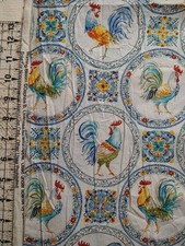 Country Roosters Blue Morning Bloom Medallion David Textiles Fabric BTHY 18x43"