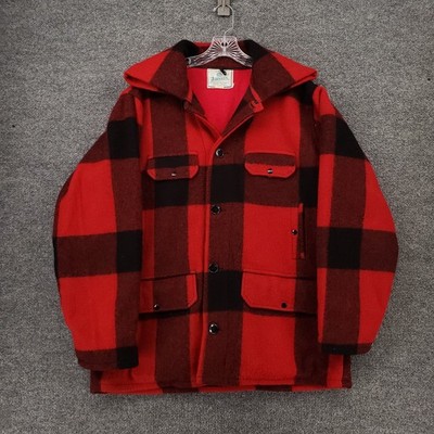 VINTAGE Johnson Woolen Mills Jacket Mens 44 Red Wool Buffalo Plaid Coat  Hunting
