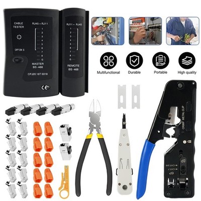 Netzwerk Werkzeug 3in1 Set RJ45 Tasche Crimpzange Abisolierzange LSA Kabeltester