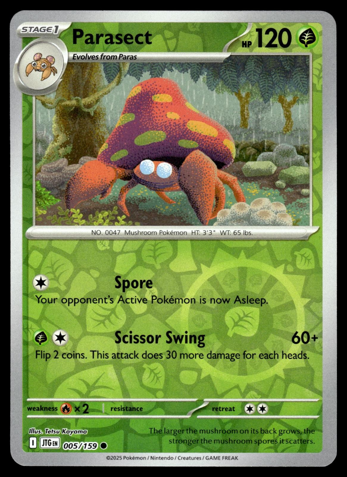 Parasect 005/159 Common Journey Together Pokemon Reverse Holo Near Mint