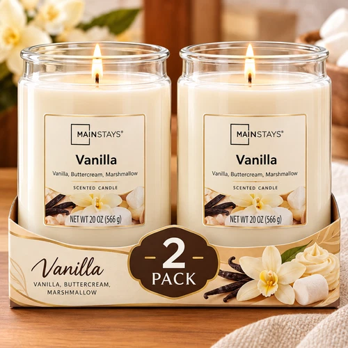 Mainstays Vanilla Scented Large Jar Candle 20 Oz. - Pack of 2 - product listing photo