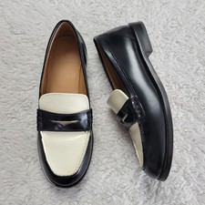 Madewell Vernon Penny Loafers Women's 7 Black Ivory Leather Slip On Chunky