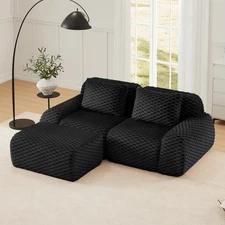 82" L-Shaped Modular Sectional Sofa w/ Ottoman, Flannelette, Black