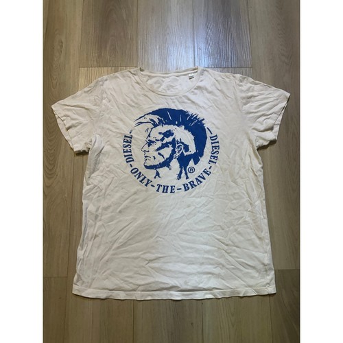 Diesel, Diesel Only The Brave Mohawk Graphic T-Shirt White Blue Size XL Vintage Y2K