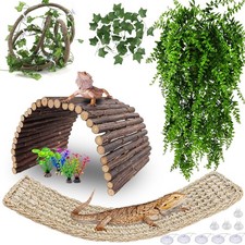 HERCOCCI Bearded Dragon Tank Accessories, Large Reptile Bridge Hammock Flexib...
