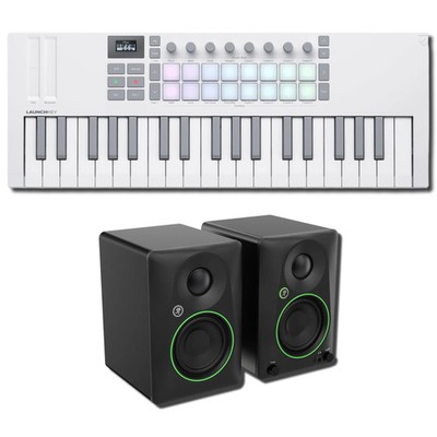 Novation Launchkey Mini 37 MK4 White MIDI Controller w/ Mackie CR3.5BT Monitors