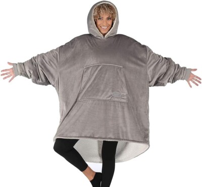 Comfy Oversized Hoodie Grau Mikrofaser & Sherpa Tragbare Decke NEU KOSTENLOSER VERSAND