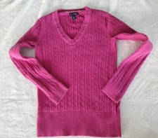 Tommy Hilfiger Women  s Sweater Medium Pink Cable Knit Cotton Pullover