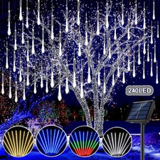 240 LED Solar Meteor Shower Rain Tree String Lights 10 Tube Outdoor Xmas Garden
