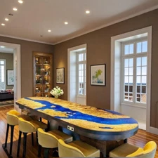 48"x30" Oval Ocean Wave Resin Epoxy Wood Dining Table Top Living Room Furniture