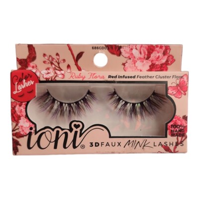 IONI 3D Faux Mink False Fake Lashes In RED INFUSED FEATHER CLUSTER FLARE