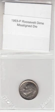 1993-P Roosevelt Dime Misaligned Die Off Center Obverse Error Variety