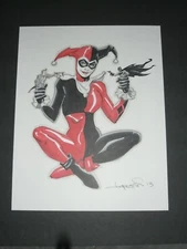 Original Art -  Commission of Harley Quinn Batman Joker By Aaron Lopresti 11x14