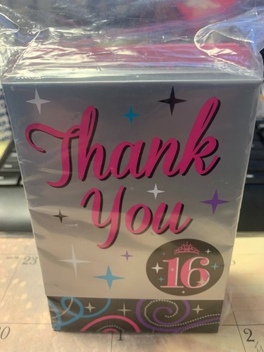 40 Sweet 16 (Sixteen) Thank You Cards & Envelopes Pink Silver Princess Birthday - Picture 6 of 8