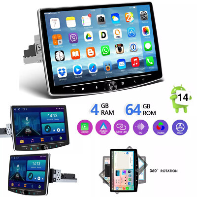 4+64G Android 14 Carplay Car Stereo GPS WiFi BT RDS 1 DIN 360° Rotatable Screen