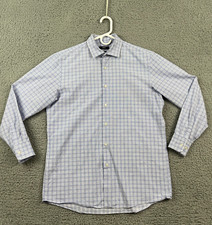 Hugo Boss Shirt Mens 16.5 White Blue Grid Check Sharp Fit Long Sleeve Button Up