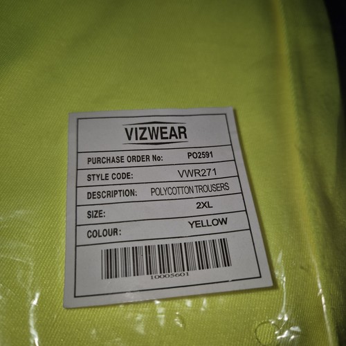 Vizwear Polycotton Trousers 2XL W40-42" Yellow Reflective VWR271 Inside Leg 30" - Picture 3 of 3