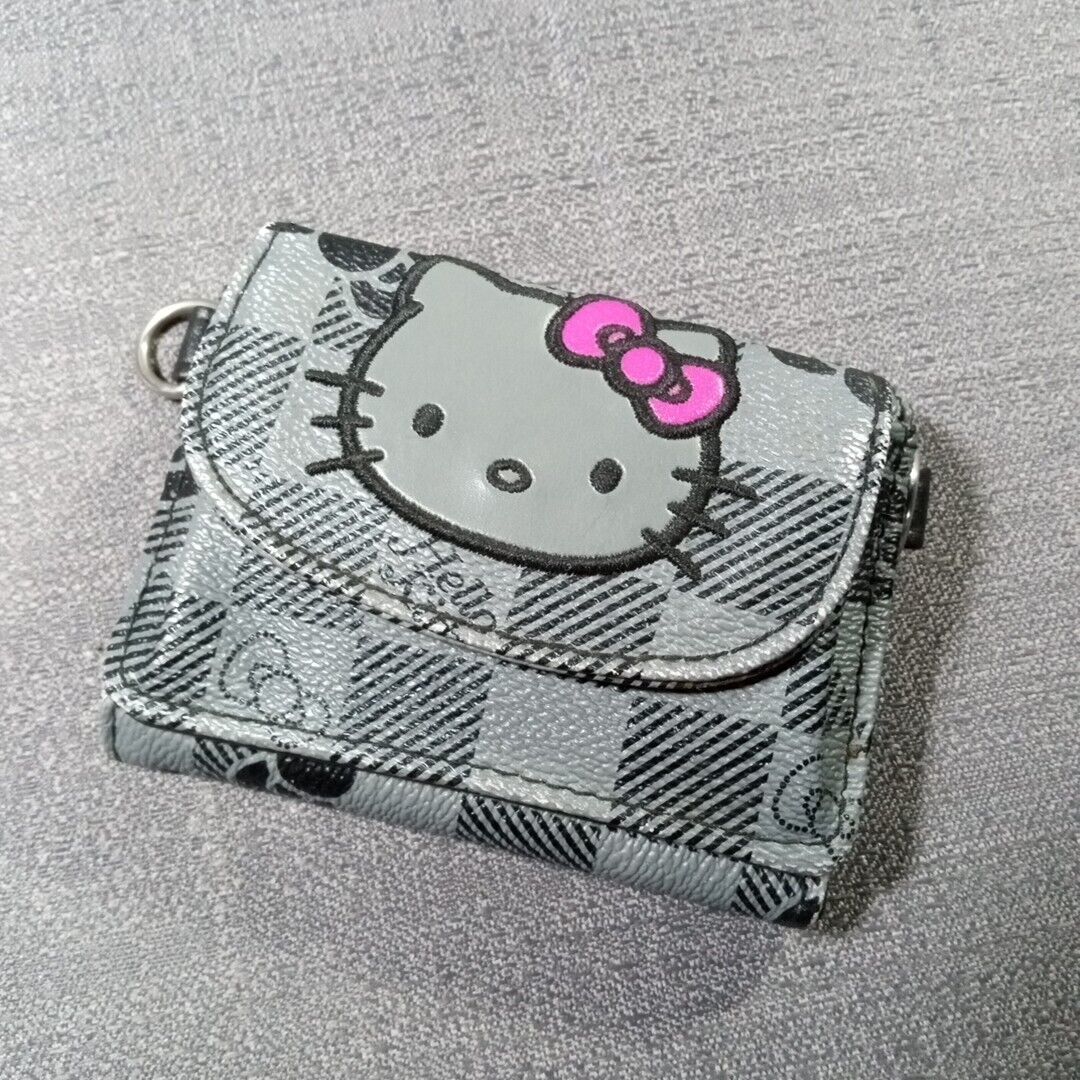 Hello Kitty Sanrio Gray Wallet Triold Patchwork with Patch 1976 / 2012 